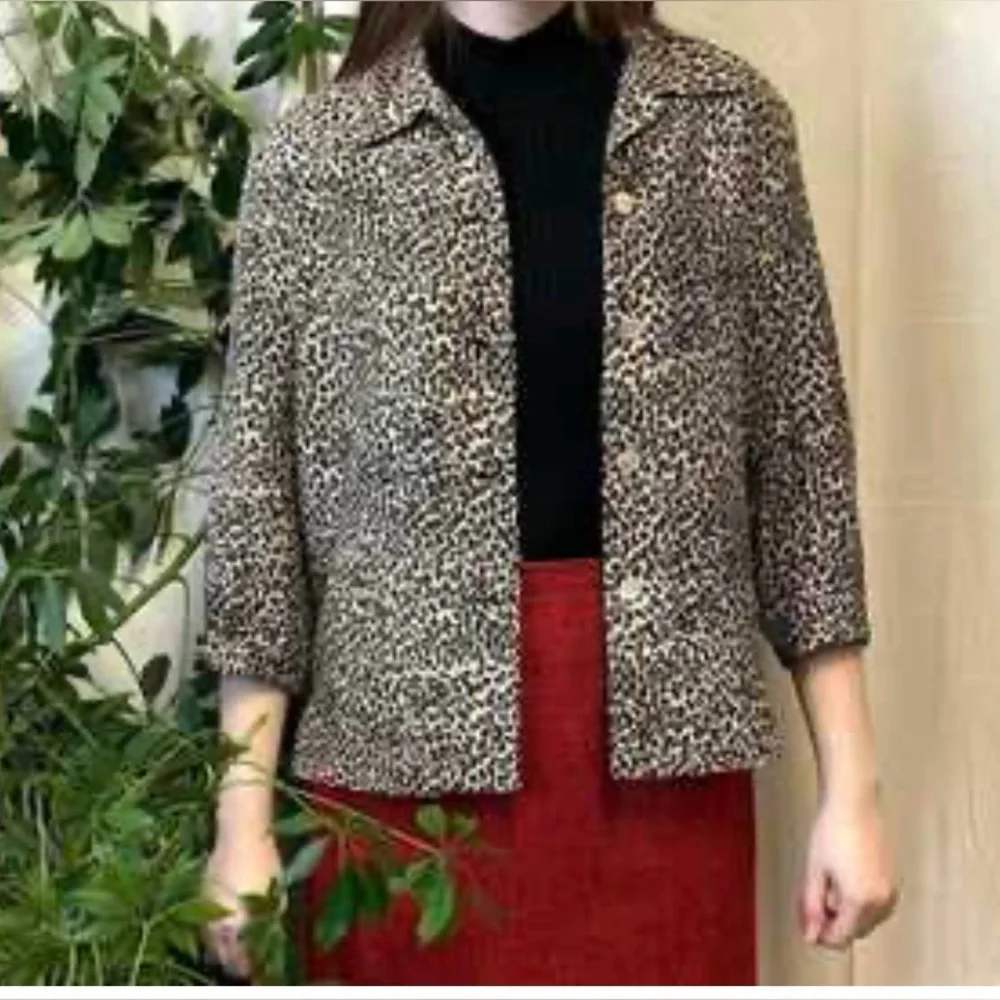 Vintage Leopard Print Silk Button Up Jacket Blazer 90s Y2K Animal Print – Size 6